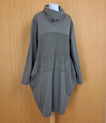 DIVERSE Dress Khaki Green Long Sleeve Jersey Artist Oversize Cowl Pocket XL