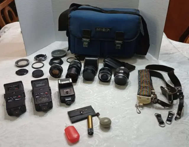 Vintage Minolta Camera Bag and Mixed Lenses Lot Olympus Vivitar JcPenney
