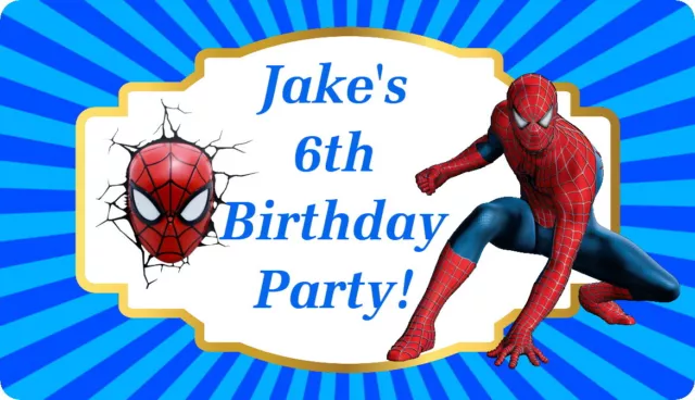 10 Large Personalised Glossy Spiderman Birthday Party Bag  Box Stickers