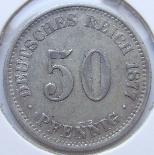 Moneta Reich Tedesco Impero Tedesco Argento 50 Pfennig 1877 J IN Very fine