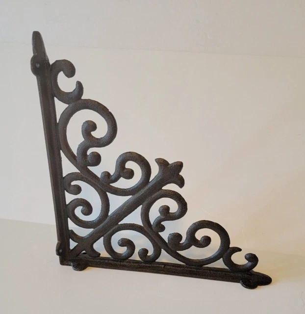 Cast Iron Antique Style Ornate Scroll Shelf Brackets Dark Brown 10" Set Of 2 5