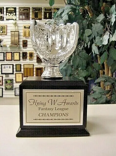 Fantasy Baseball Mitt Silver Resin Perpetual Trophy Award 16 Year Awesome! ^