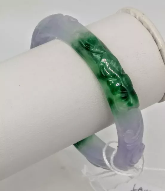 Hand Carved Chinese Jade. Bangle Bracelet Lavender with Apple Green Inclusions