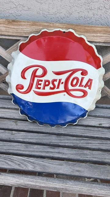 Vintage Pepsi-Cola Metal Bottle Cap Embossed Stout Sign