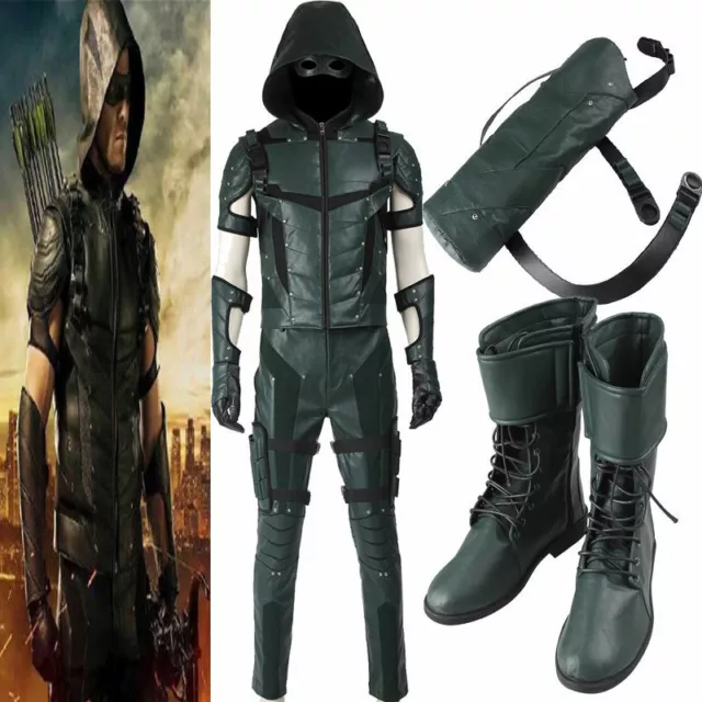 Green Arrow Season 4 Oliver Queen Outfits Halloween Cosplay Costume + Shoes