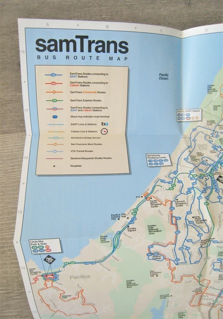 VINTAGE 1999 SAMTRANS Bus System Route Map Guide San Francisco San ...
