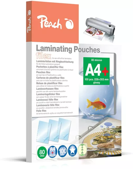 Peach S-PP580-21 Laminierfolien A4, 80 mic, glänzend, abheftbar, 100 Stück & PP5