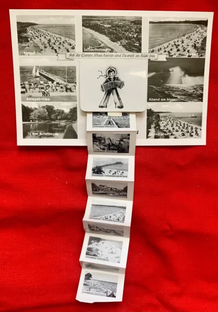 Vintage Neuheit Postkarte aus Deutschland - ausklappbar - Multi-Views Timmendorfer Strand 2