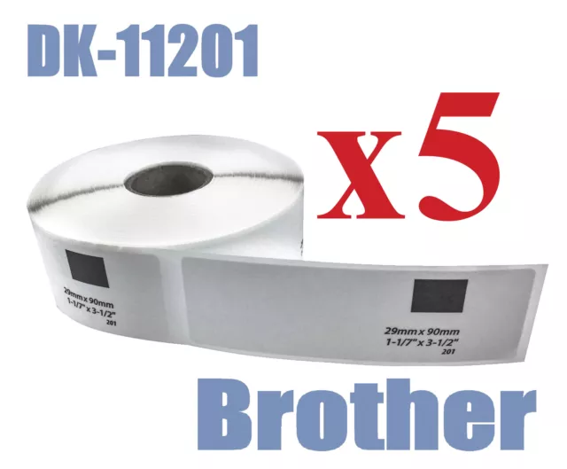 5 Rolls Compatible Brother DK-11201 Address Label 29x90mm QL570 QL700 QL1050