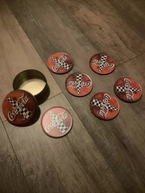 Vintage Coca-Cola Nascar Cork Back Coasters Tin