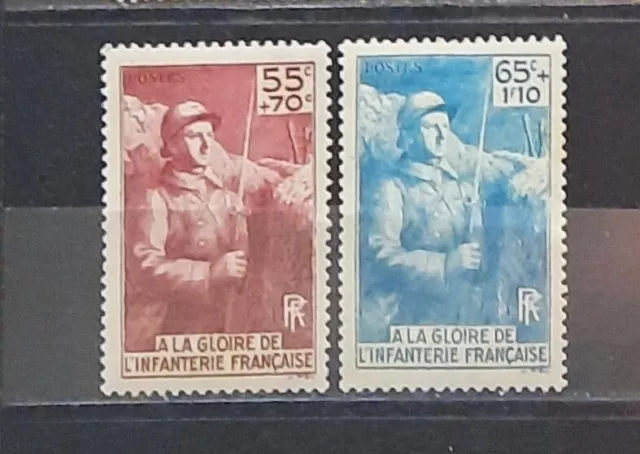 France 1938 A la gloire de l'infanterie n° 386 et 387, NEUFS*, Cote=10,50€