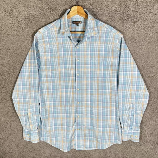 Peter Millar Summer Comfort Button Down Shirt Nylon Long Sleeve Plaid Mens Large