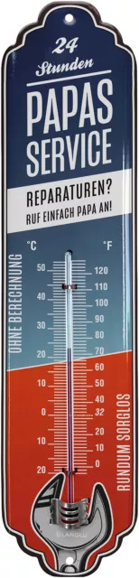 Tin Sign Thermometer Papas Service Shield Workshop Retro Decor Metal 7x28 CM