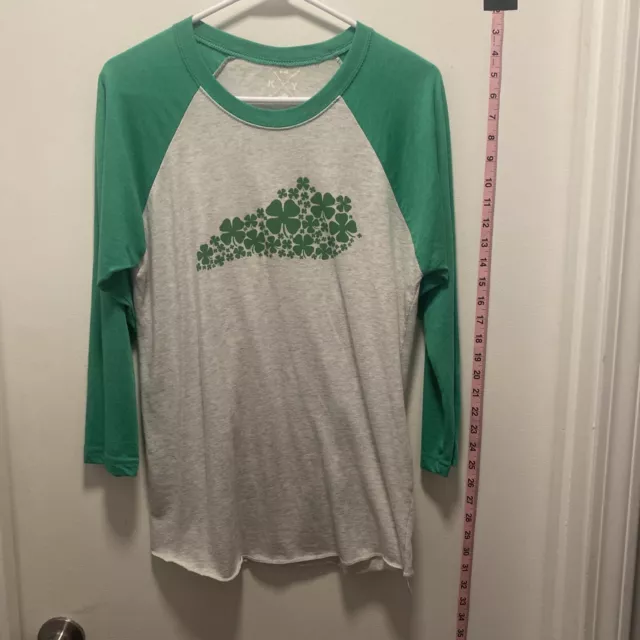 kentucky womens size small shamrock baseball tee grey and green 3/4 sleeve VGUC