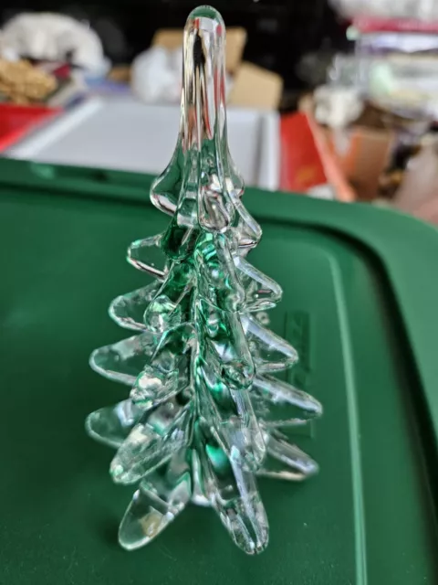 VINTAGE ITALIAN ART Glass Christmas Tree Green Clear Swirl 6 Inches $20 ...