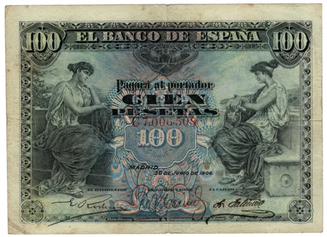 LEER DESCRIPCIÓN Billete España 100 pesetas 1906 C7.006.508 Madrid 30 de junio