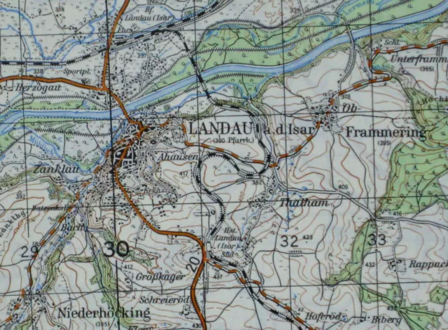 7342 LANDAU a.d. ISAR, topographische Karte, 1:50.000, 1960, ungefaltet !!