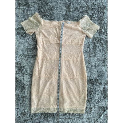 Guess Womens Sheath Dress Beige Floral Lined Stretch Square Neck Lace Zip M