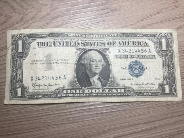 One Dollar Silver Certificate 1957 B Blue Seal