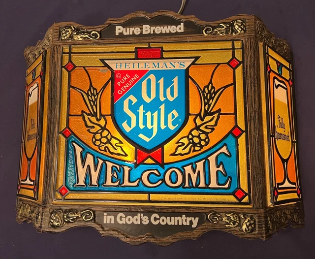 VINTAGE HEILEMAN OLD Style Lighted Beer Sign Plastic Stained