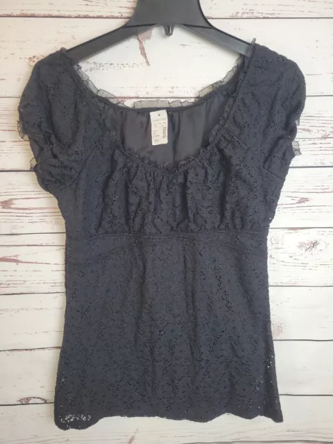 NWT Maurices Black Crochet Lace Short Sleeve Boho Peplum Top Women's Size Large