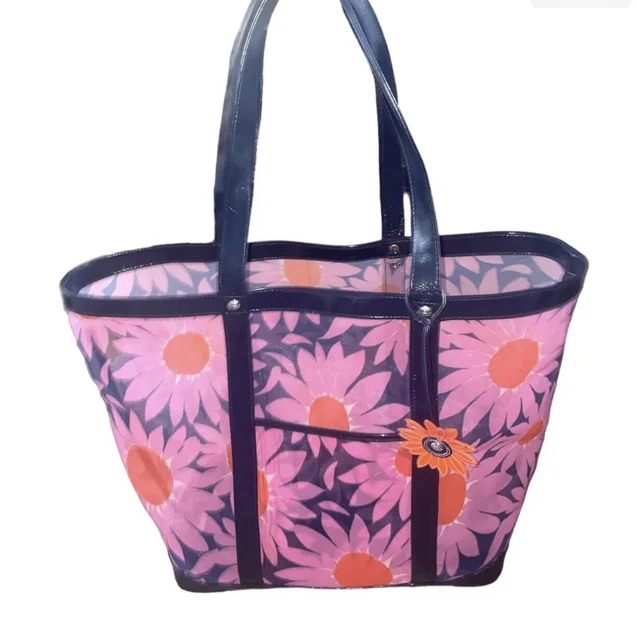 Rare VERA BRADLEY Loves Me Purse  pink flower blue Mesh Tote bag Beach