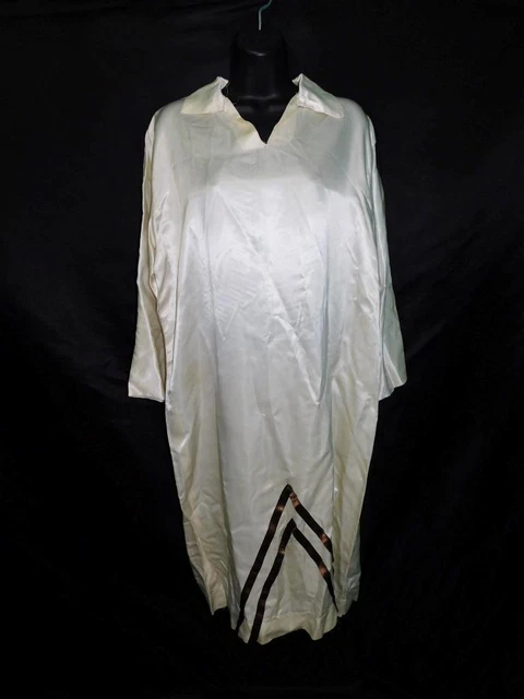 Vintage Alexis Nakota Sioux First Nation M White Silk Dress Brown Stripe Canada