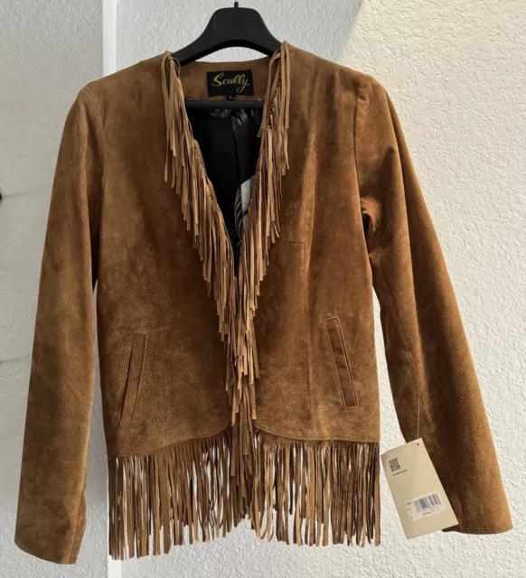 Scully Leather Western Fringed Jacket Cinnamon Brown Boar Suede L1003 Small $278