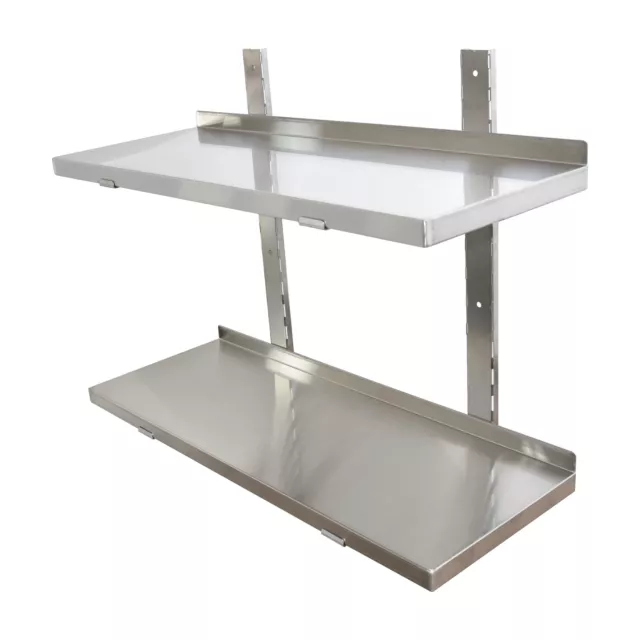 Stainless Steel Wall Shelf 2 x 80cm Commercial Catering Kitchen Shelves Movable