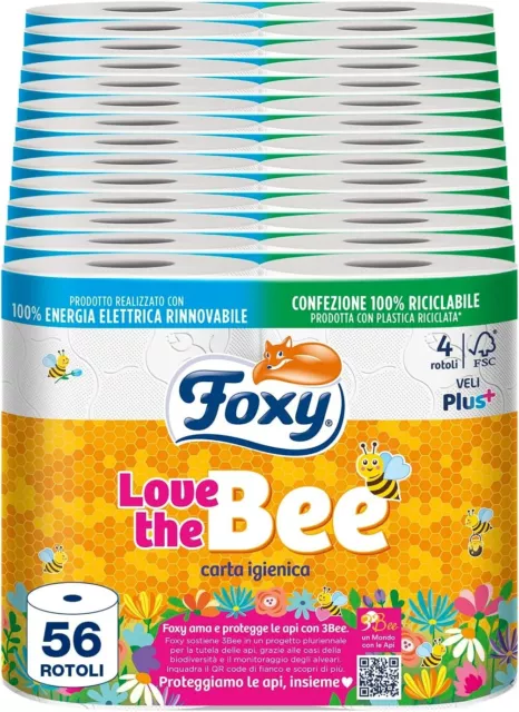 Foxy Love the Bee | Carta igienica 56 rotoli da 225 strappi | 2 veli