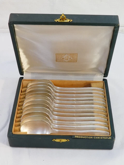 Lot De 12 Cuillères à Soupe Art Déco Christofle / Alfénide - Métal Argenté - Occasion