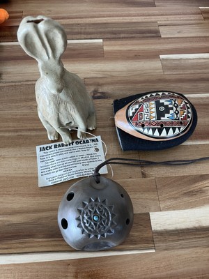 Lot of 3 Folk Art Ocarina Clay Flutes