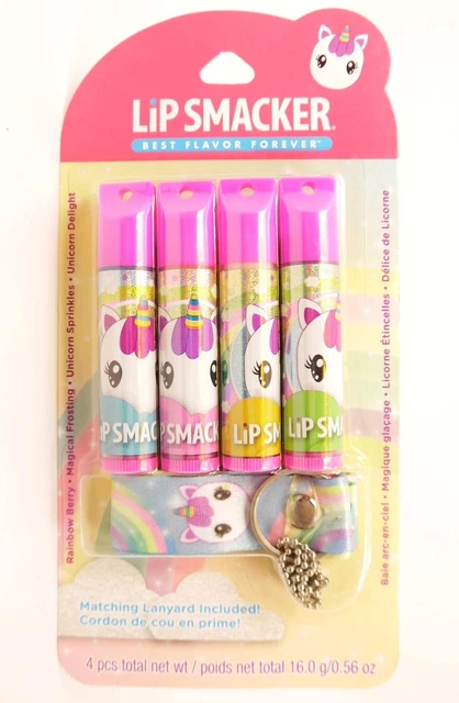 Lip Smacker Flavored Lip Balm Set with Rainbow Unicorn Lanyard - 4pcs / 0.56 oz.