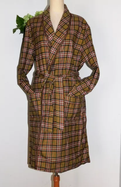 Mens Vintage Flannel Robe Classic Plaid EXC Belted 100% Cotton Pockets XL