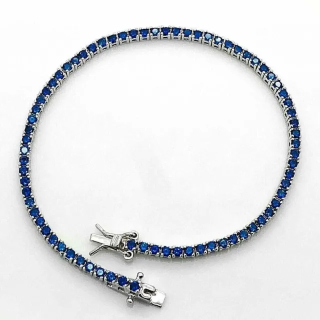 4Ct Round Cut Lab Created Blue Sapphire Tennis Bracelet 14K White Gold Plated