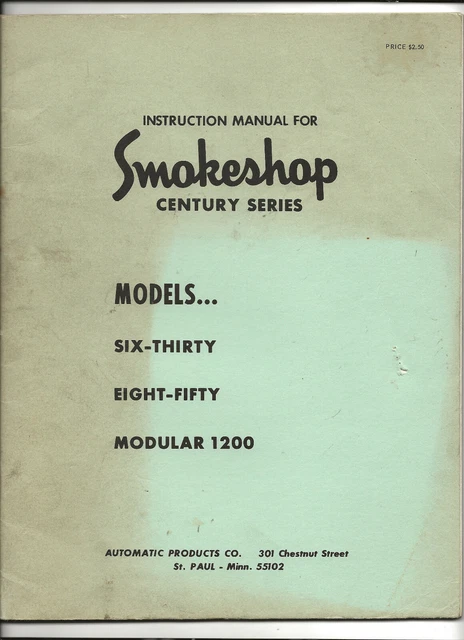 Instruction Manual-Smokeshop Model 630 850 Modular 1200-Century Series-Cigarette