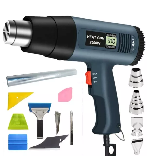 2000W Heat Gun Hot Air Wind Blower Dual Temperature Power Heater Tool 4 Nozzles