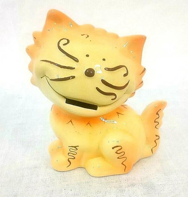 Vintage Cat Kitten Piggy Bank Figurine Porcelain Yellow Orange 7"X5"X3" Plug