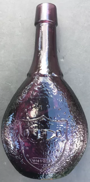 Wheaton Union Glass Handshake Bottle Amethyst Purple Dove Shield