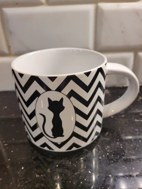 John Bartlett Pet Cat Silhouette Black Zigzag Design Chevron Coffee Mug