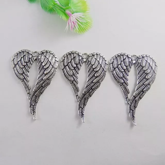 6 Stück Antike Silber Ton Legierung Herz Form Flügel Kunst Anhänger Charme 51158
