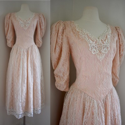vintage jessica mcclintock gunne sax dress pink 80s lace Princess dress m