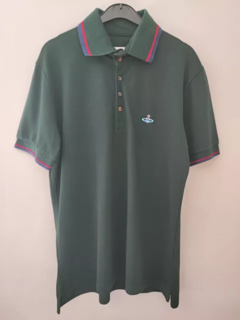 Vivienne Westwood Mens Dark Green Polo Shirt Short Sleeve Orb Logo Large Gents