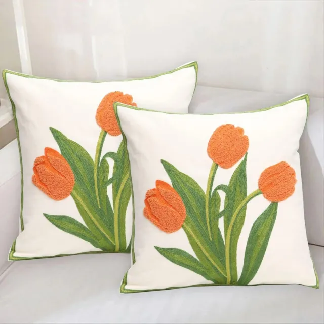 2 Pcs Detachable Embroidered Throw Pillow Square Tufted Throw Pillow  Sofa