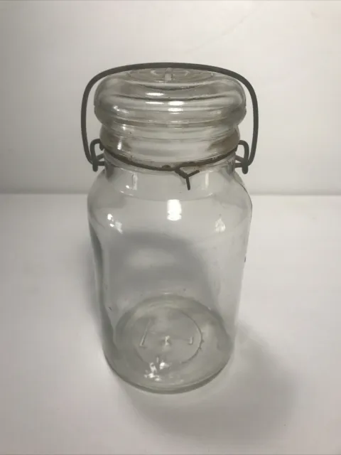 Vintage Tf Atlas Hazel Quart Clear Glass Wire Bail Canning Jar Mold #3