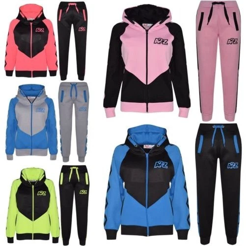 Bambine Ragazzi Tuta Designer Contrasto Pannello con Cappuccio Top Fondo Jogging