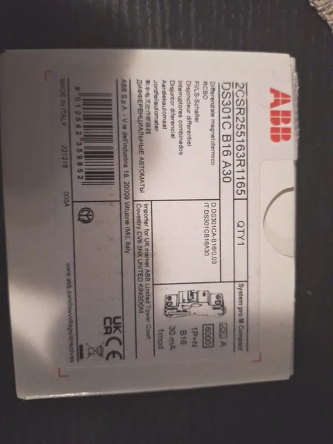 ABB DS301CB16A30 DS301CA- DS301C B16 A30 B16/0,03 FI/LS-Schalter 6kA 1P+N