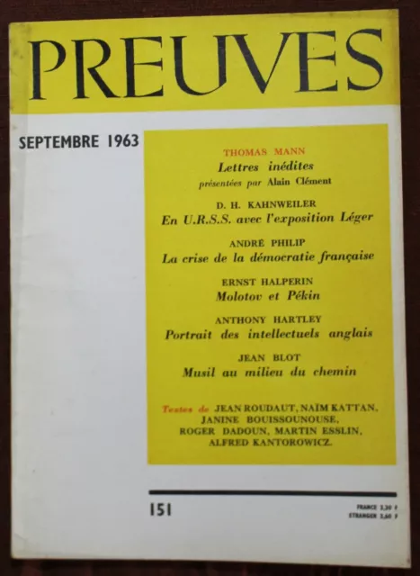 PREUVES - REVUE n°148 (1963) Brésil, Witold Gombrowicz, Quito
