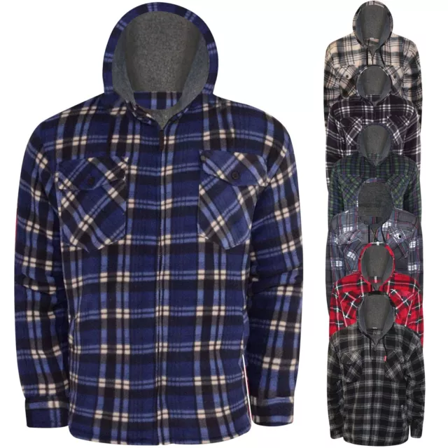 Mens Padded Shirt Fur Lined Lumberjack Flannel Work Jacket Thick Casual Hoodie