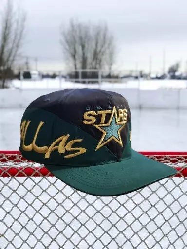 VTG Dallas Stars Logo Spellout Snapback Hat Hockey NHL Green Black